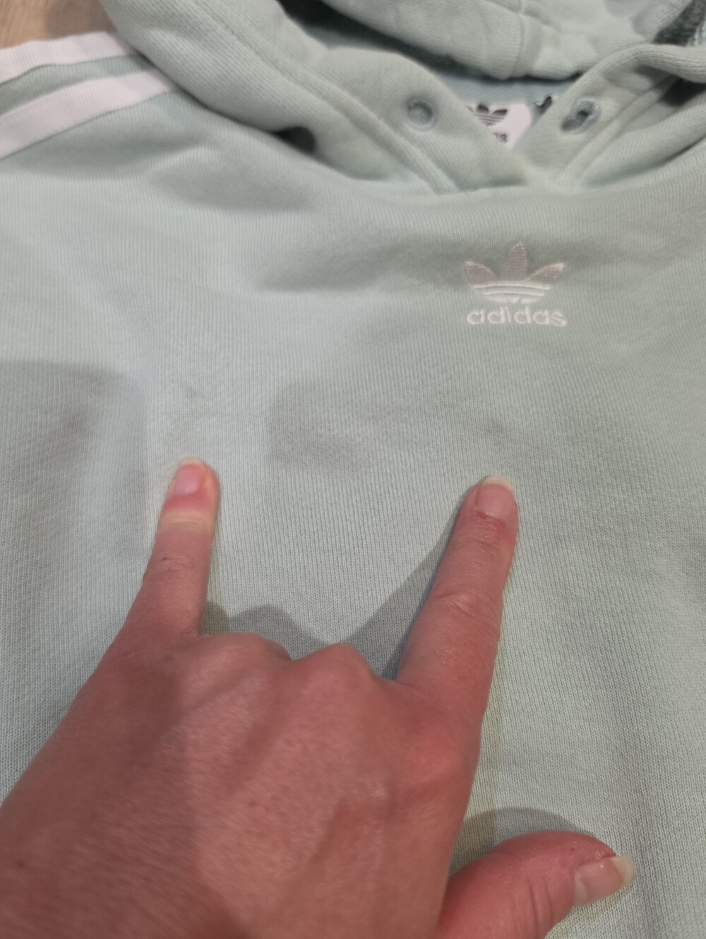 Adidas Originals Mint Green Cropped Hoodie Women’s XS Trefoil 3 Stripe Sweatshir - Picture 2 of 4